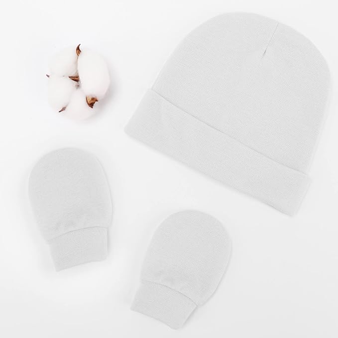 BQUBO Baby Hats and Mittens Infant Cotton Beanie Gloves No Scratch Set Newborn - Image 6