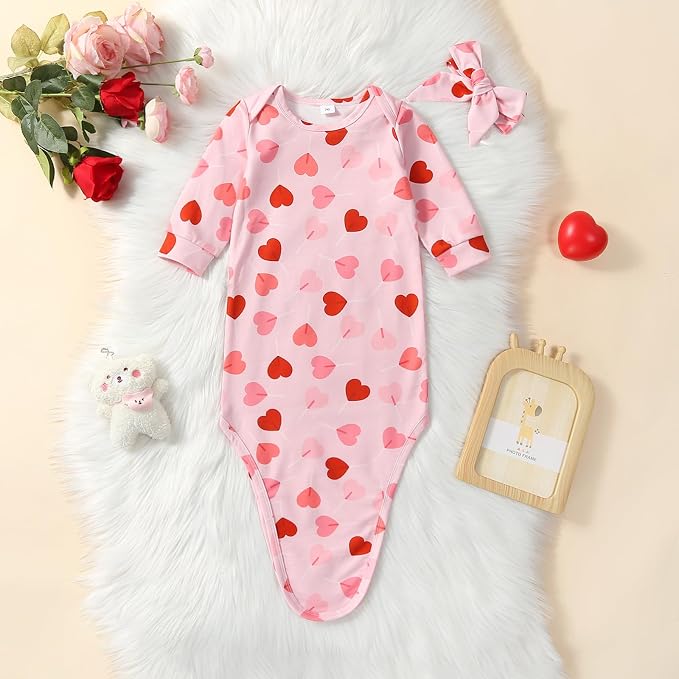 Newborn Baby Girl Floral Sleep Gown Headband Sleepwear Outfit - Image 5