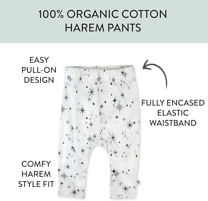 HonestBaby Unisex-Baby Multipack Harem Pants Roomy Fit Pull on Bottoms 100% - Image 3