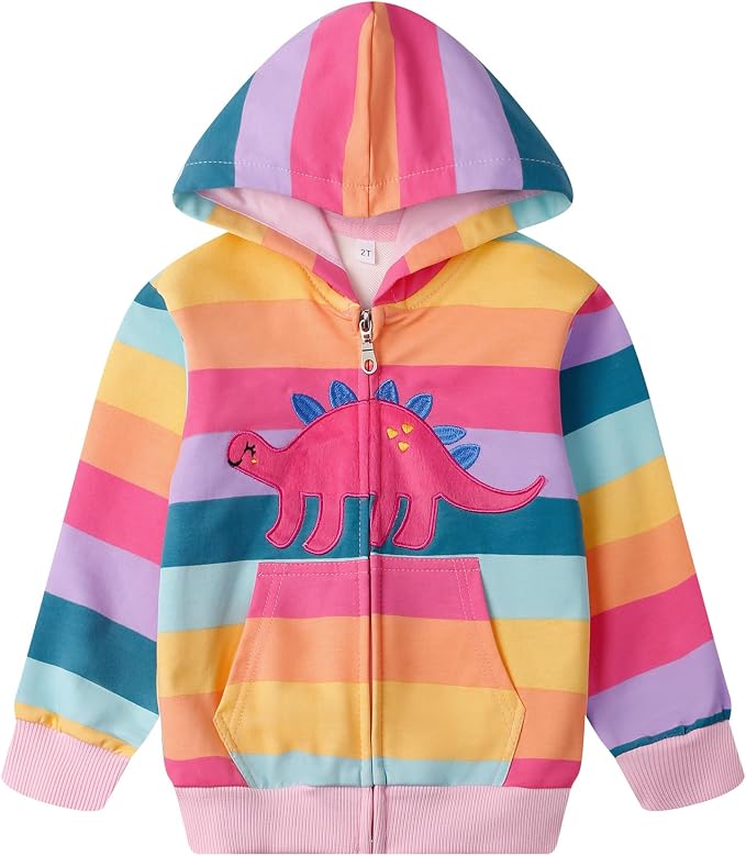 Baby Girl Zip-up Jacket Rainbow Unicorn Cotton Hoodie Sweatshirt Toddler Fall by Popshion
