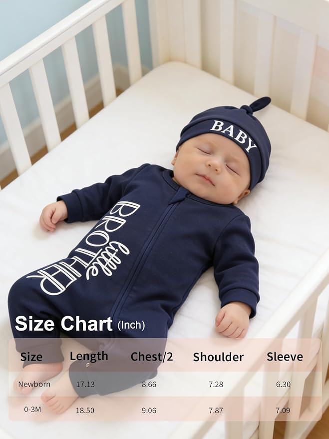 Babymine 100% Cotton 2-Way Zipper Little Brother Newborn Outfit 0-3 Months | - Image 7