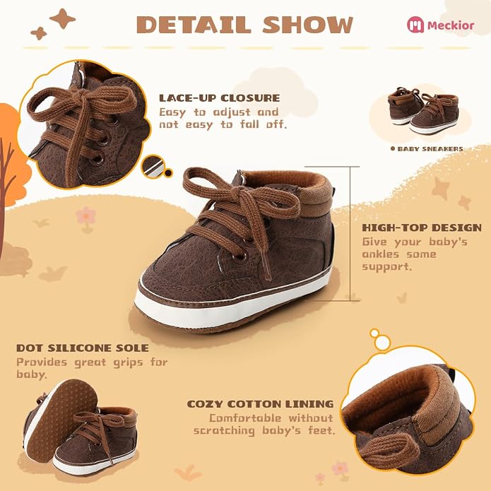 Meckior Toddler Baby Boys Girls High Tops Ankle Sneakers Soft Anti-Slip Sole PU - Image 5