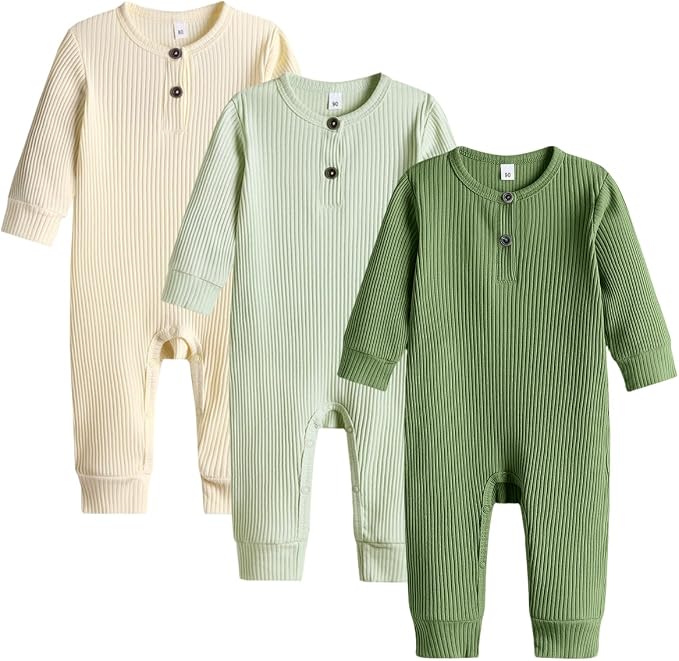 Bafeicao Baby Boy Girl 2/3 Pack Solid Romper Ribbed Short/Long Sleeve | by Bafeicao