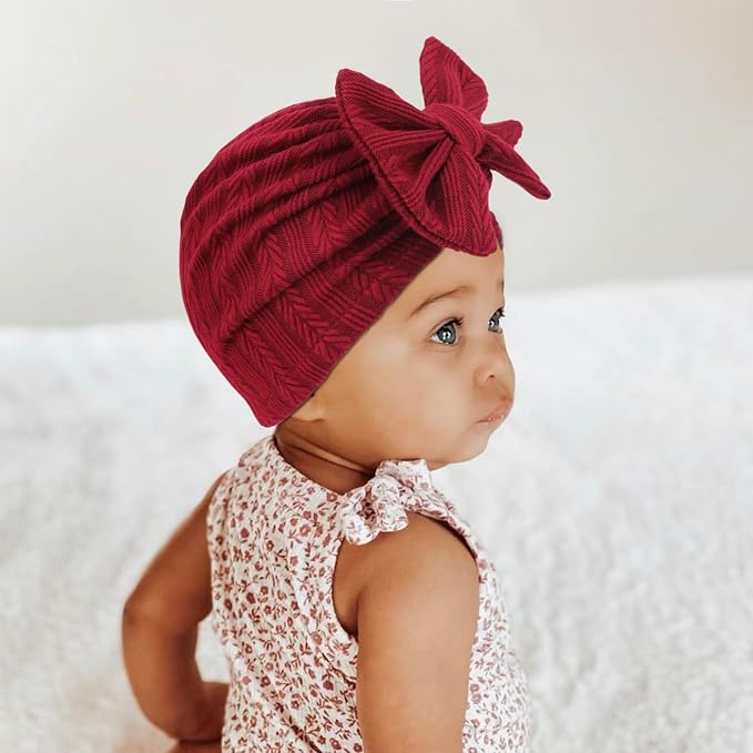 DRESHOW BQUBO 5 Pieces Newborn Baby Turban Hats Bow Baby Infant Beanie - Image 2