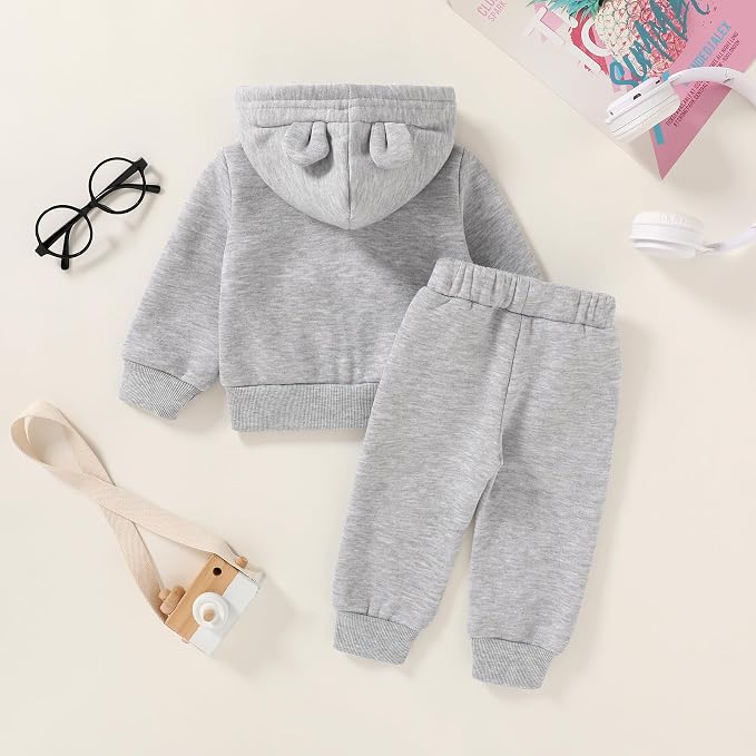 Happy Town Baby Clothes for Girls Boys Clothes Solid Color Zipper Hoodie and - Image 2