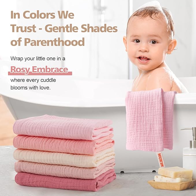 MUKIN Baby Washcloths, Muslin Burp Cloths Towels - Image 5
