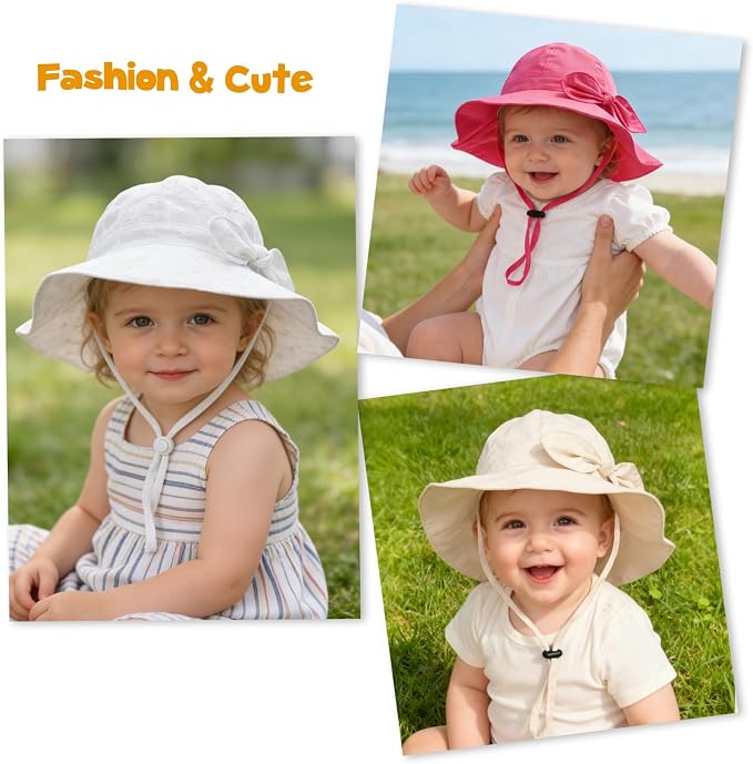 Baby Girl Sun Hat with UPF 50+ Outdoor Adjustable Beach Hat with Wide Brim - Image 7
