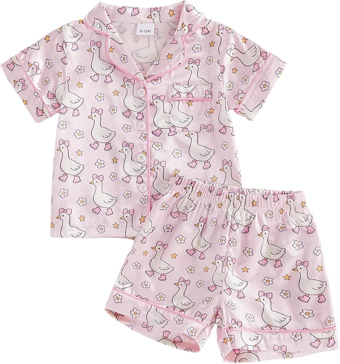 Kuriozud Toddler Baby Girl Pajamas Set Summer Floral Short Sleeve Button Down by Kuriozud