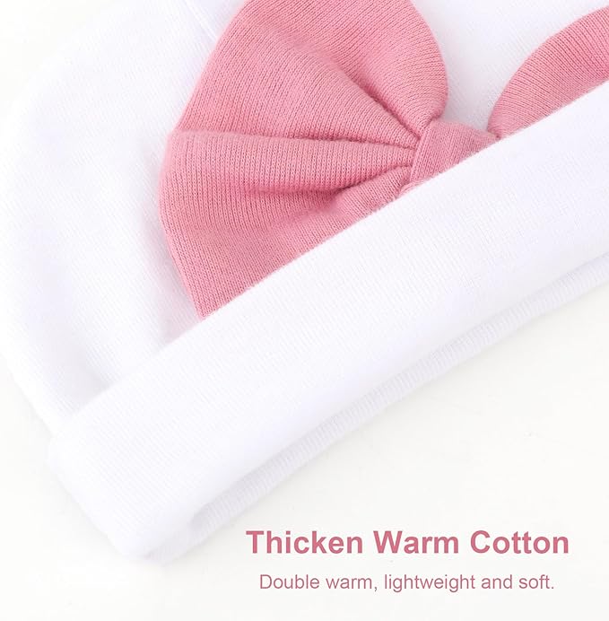 BQUBO Newborn Baby Girls Hats Mittens Set Hospital Hat Beanie Infant Bow Hats Baby Cotton Gloves for 0-6 Months