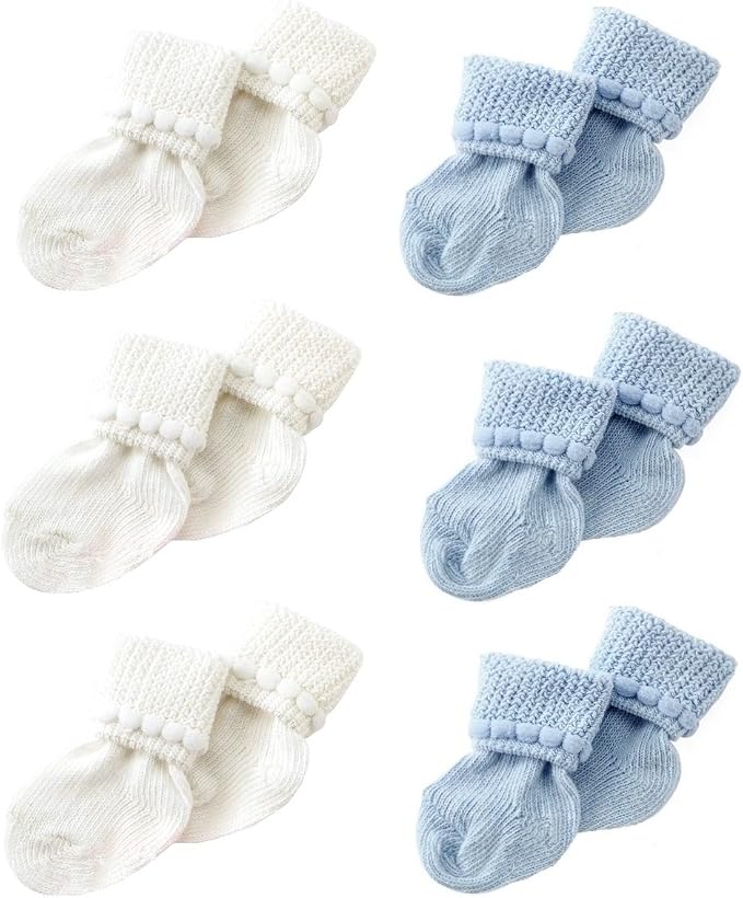 Nurses Choice 6 Pairs Stay-On Baby Socks, Soft Bubble Cuff Cotton Booties 0–3 by NursesChoice