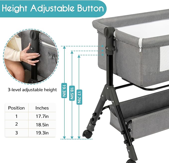 BCOL 3 in 1 Baby Bassinet Bedside Sleeper, Bedside Crib - Image 3
