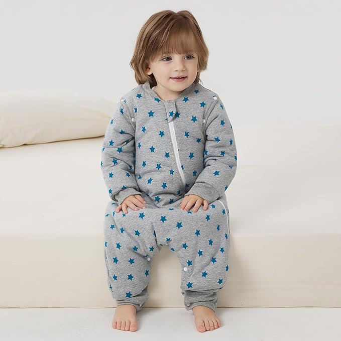Duomiaomiao 3.5 TOG Toddler Sleep Sack 2-3T 100% Cotton Winter Side Open Zipper Baby Sleep Sack with Feet, Warm Toddler Wearable Blanket