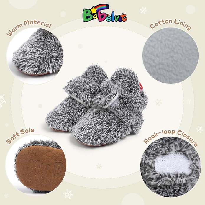 Babelvit Newborn Baby Boy Girl Soft Fleece Booties Stay On Infant Slippers - Image 5