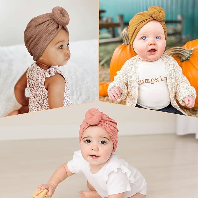 DRESHOW BQUBO 5 Pieces Newborn Baby Turban Hats Bow Baby Infant Beanie - Image 3
