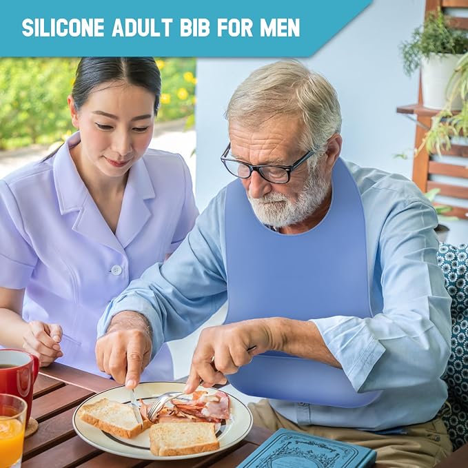 Adjustable Silicone Adult Bib, Washable Bib - Image 3