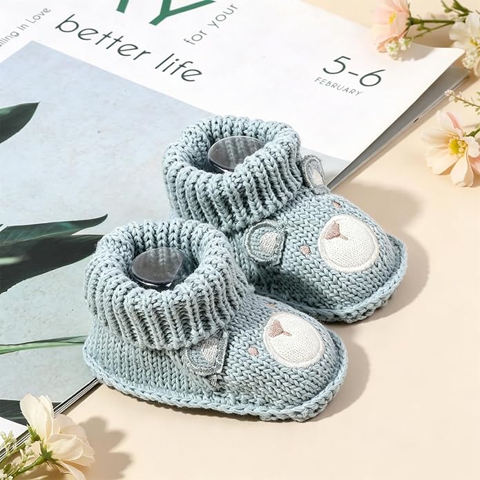 Newborn Baby Boy Girl Knit Booties Soft Sole Non-Slip First Walking Shoes | - Image 2