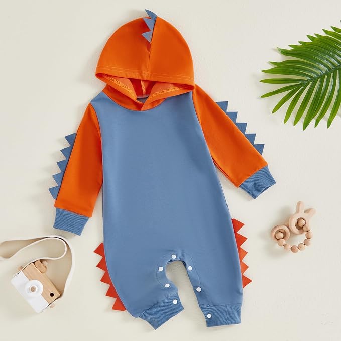 Newborn Baby Boys Rompers Hoodies Dinosaur Cartoon Infant Baby Toddler Onesie - Image 4