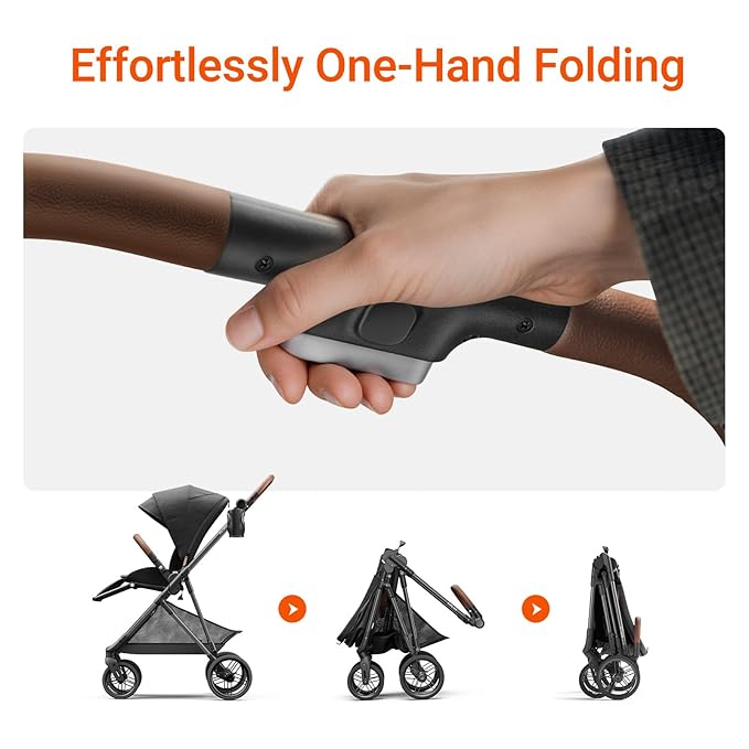 MAMAZING Air Lux Baby Stroller with Carbon Fiber Frame, One-Hand Fold & Reversible Seat, Magnetic 5-Pt Harness, Car Seat Adapter, 15.8lbs, Meteorite