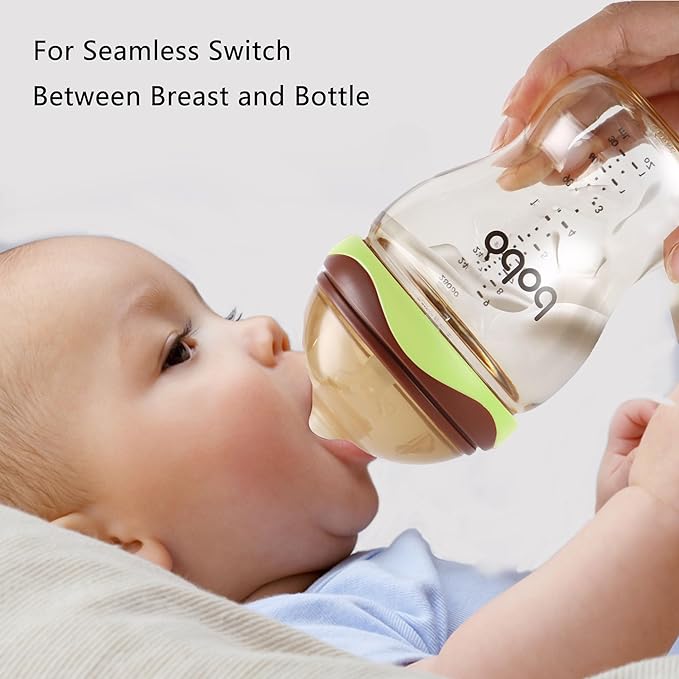YOHKOH Baby Bottles - Newborn Wide Neck Baby Bottles with Slow Flow Breast-Like Nipple, PPSU Anti-Colic Bottles Breastfeeding System (Green, 9.4oz (Pack of 2))