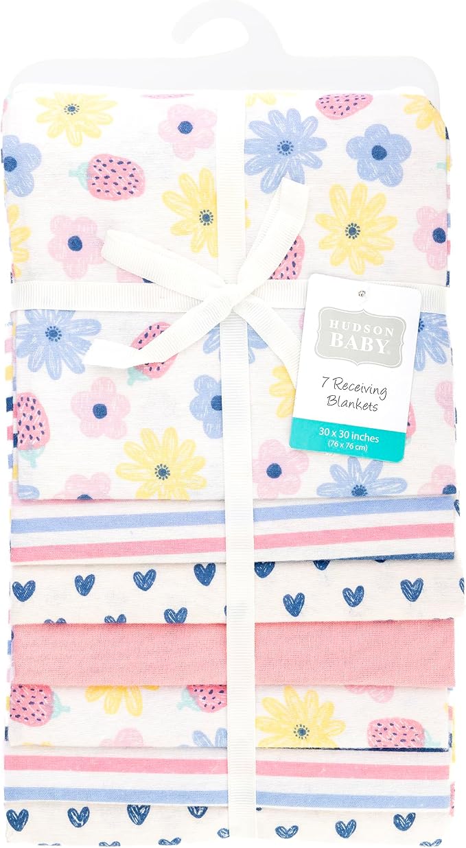 Hudson Baby Infant Girls Cotton Flannel Receiving Blankets 7-Pack Bundle - Image 2