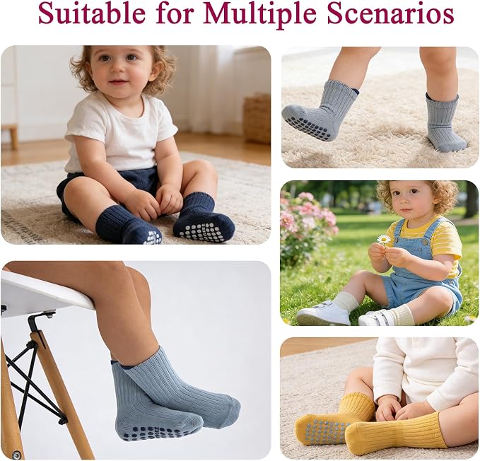 8 Pairs Baby Toddler Socks Non-Slip Grip Socks - Image 4