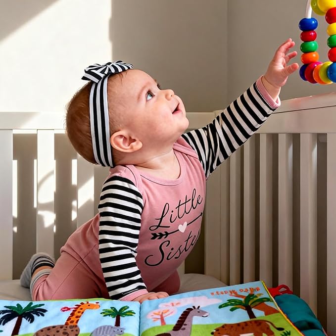 AMAWMW Newborn Baby Girl Little Sister Sleeper Gown Stripe Long Sleeve - Image 4