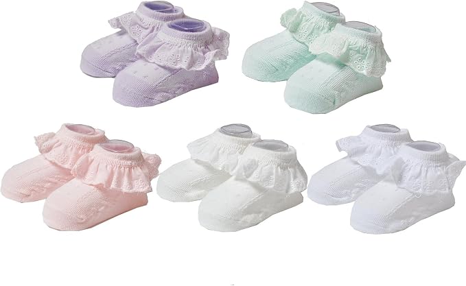 EPEIUS Baby Girl Ruffle Socks, Eyelet Frilly Lace Socks - Image 5