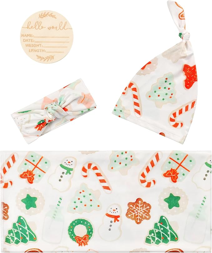 Newborn Swaddle Blanket Set, Headband and Beanie - Image 2