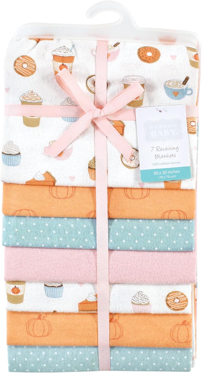 Hudson Baby Unisex Baby Cotton Flannel Receiving Blankets Bundle, Pumpkin Spice - Image 3