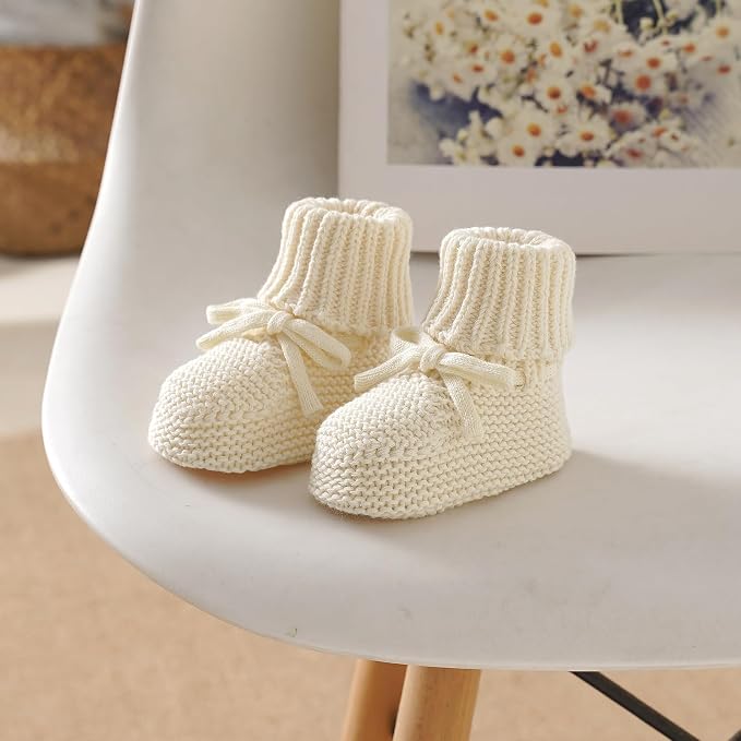 Hadetoto 100% Organic Cotton Baby Beanie and Booties Set | Newborn, Knit Sock - Image 7
