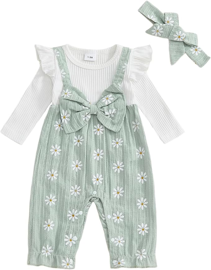 Newborn Baby Girl Clothes Ruffle Sleeve Jumpsuit Corduroy Floral by mlpeerw