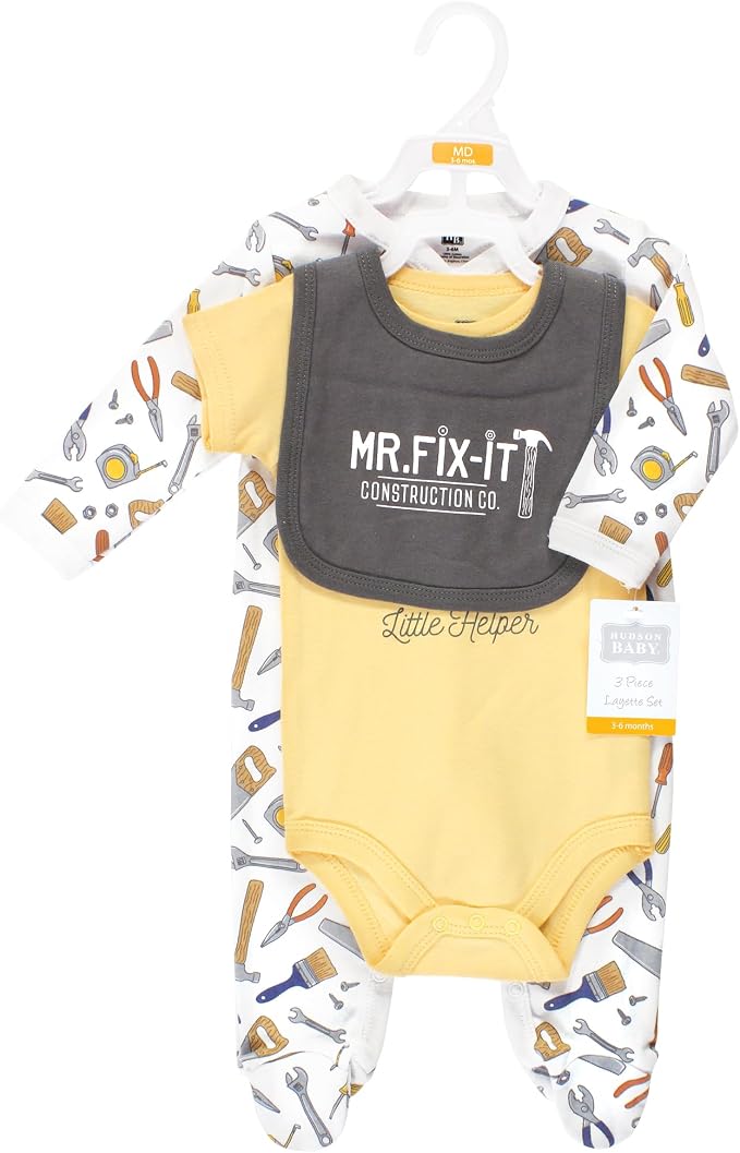 Hudson Baby Unisex Cotton Sleep and Play, Bodysuit and Bandana Bib Set - Image 2