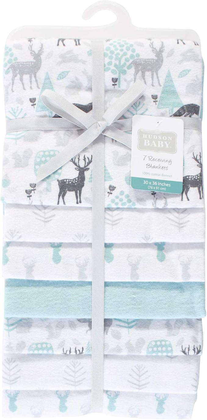 Hudson Baby Unisex Baby Cotton Flannel Receiving Blankets Bundle, Linocut - Image 2