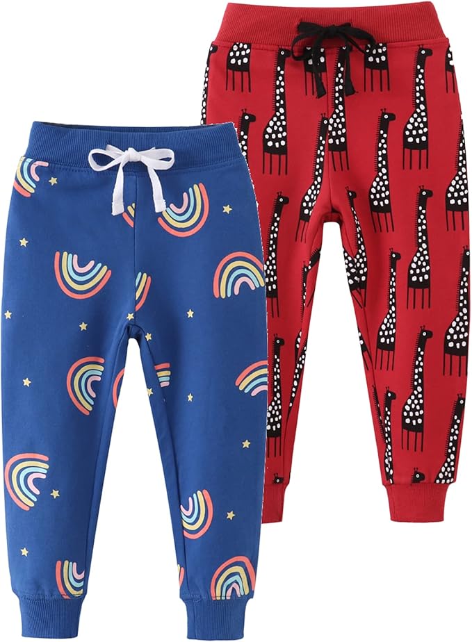HUAER& Baby Boy's Jogger Pants Dinosaur Car Animal Print Drawstring Elastic Sweatpants 2-Pack