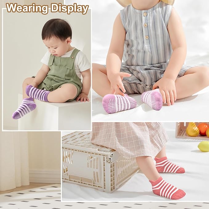 GRPSKCOS Non Slip Toddler Baby Socks 12 Pairs Anti Skid Ankle Socks - Image 2