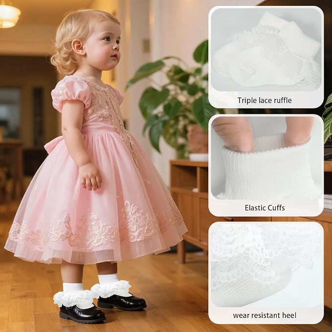 Methee ​Baby Girls Ruffle Socks, Infant Girls Double Lace Frilly Socks Newborn - Image 4