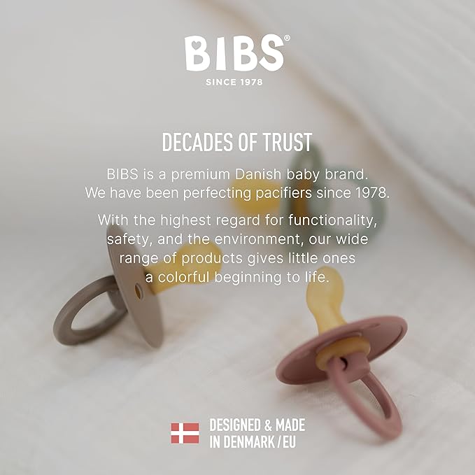 BIBS Pacifiers - Colour 4-Pack | BPA Free Baby Pacifier | Round Nipple Binkies | Natural Rubber Latex Soother | Made in Denmark | Size 1 (0-6 Months) | Blush Mix