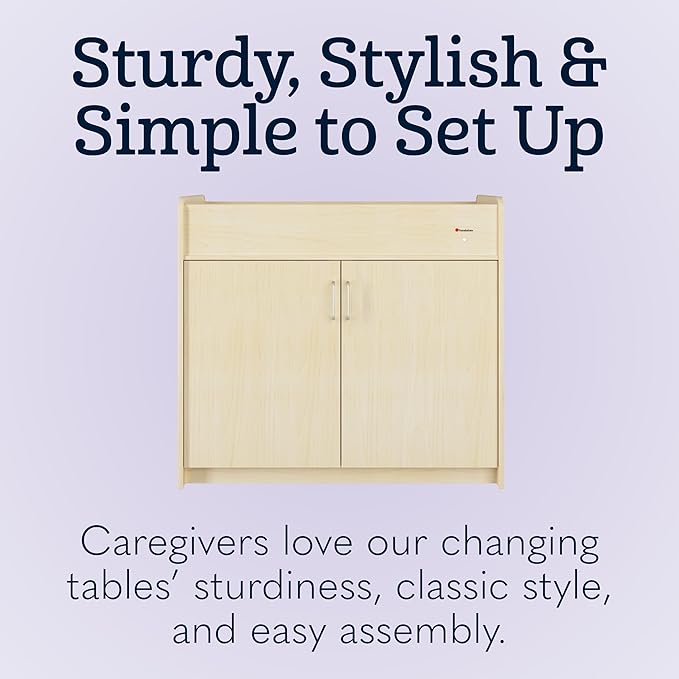 Foundations SafeSwing Daycare Changing Table, Formerly SafetyCraft - Durable Wood Cabinet with 2 Built-in Shelves - Storage w/Soft Close Hinges, Includes Durable Mattress Pad - Natural