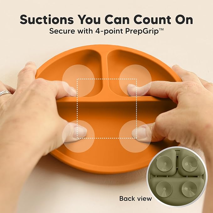 KeaBabies Suction Plates for Baby, Toddler - 3-Pack 100% Silicone Toddler Plates with Suction, Divided, BPA-Free Baby Led Weaning Essentials for Kids, Dishwasher, Microwave Safe, Durable (Harvest)