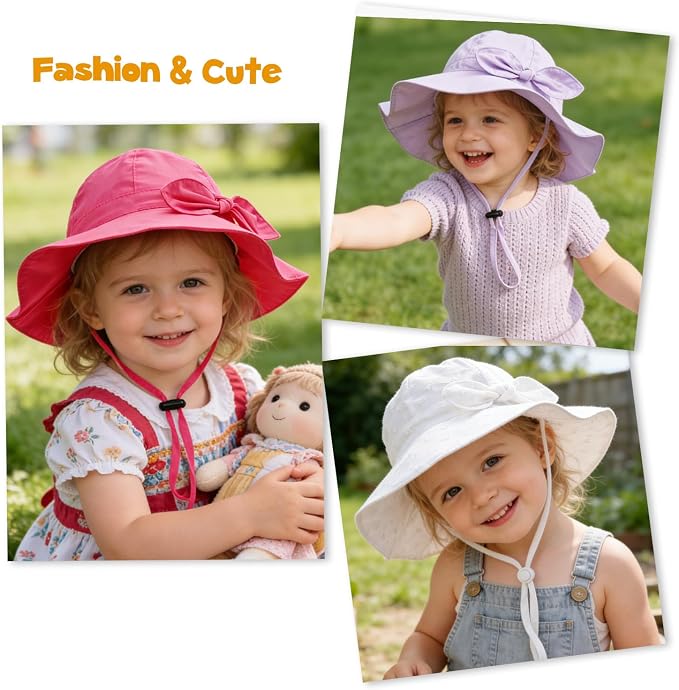 Baby Girl Sun Hat with UPF 50+ Outdoor Adjustable Beach Hat with Wide Brim - Image 7