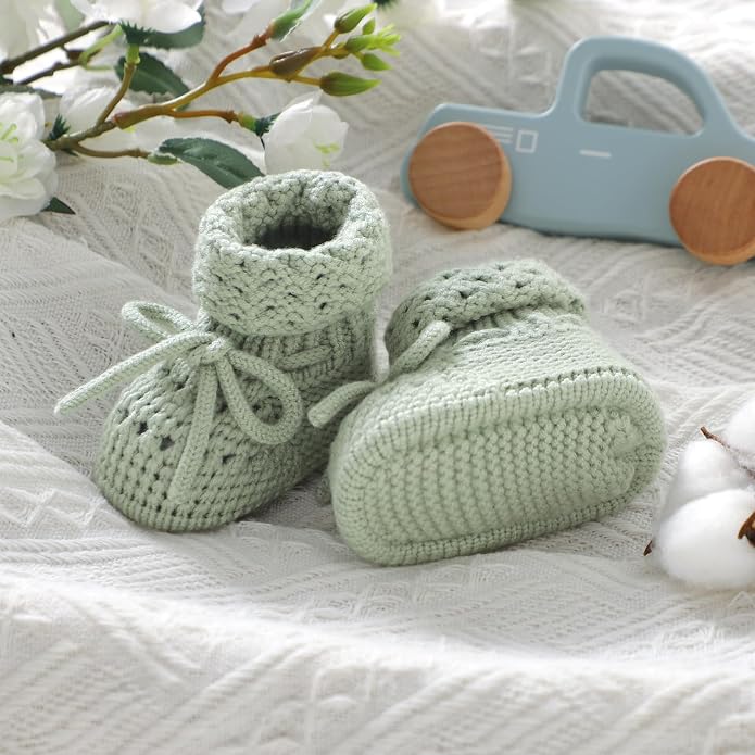 Baby Booties 100% Cotton Knitted Newborn First Cozy Warm Crib Shoes - Image 3