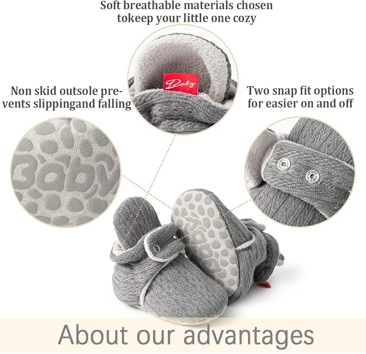ohsofy Newborn Baby Cotton Booties Stay On Slipper Winter Warm Soft Shoes - Image 5