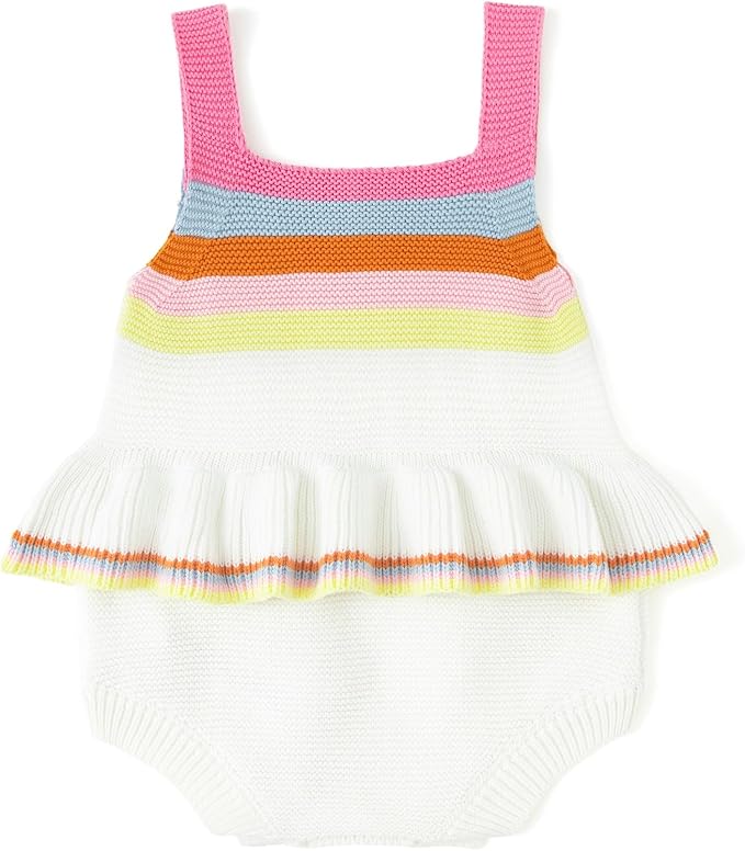 Simplee kids Baby Girl Romper, Sleeveless Pompoms Square Neck | Soft Breathable - Image 3