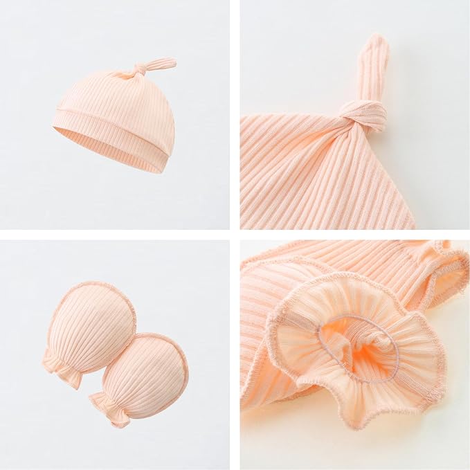 Baby Romper with Baby Mittens & Newborn Hats Footless Long Sleeve - Image 3