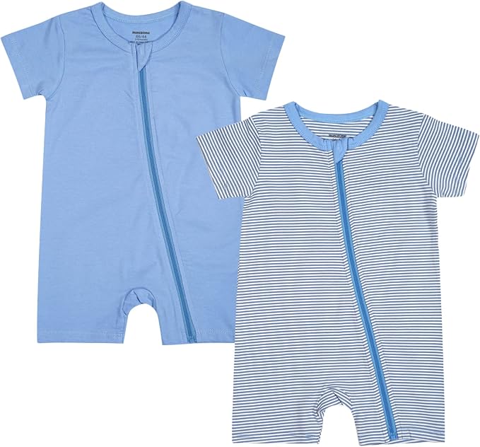 Teach Leanbh Unisex Baby 2 Pack Pajamas Cotton Short Sleeve Zipper Romper by TeachLeanbh