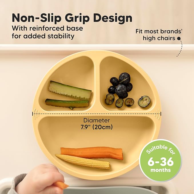 KeaBabies Suction Plates for Baby, Toddler - 3-Pack 100% Silicone Toddler Plates with Suction, Divided, BPA-Free Baby Led Weaning Essentials for Kids, Dishwasher, Microwave Safe, Durable (Valiant)