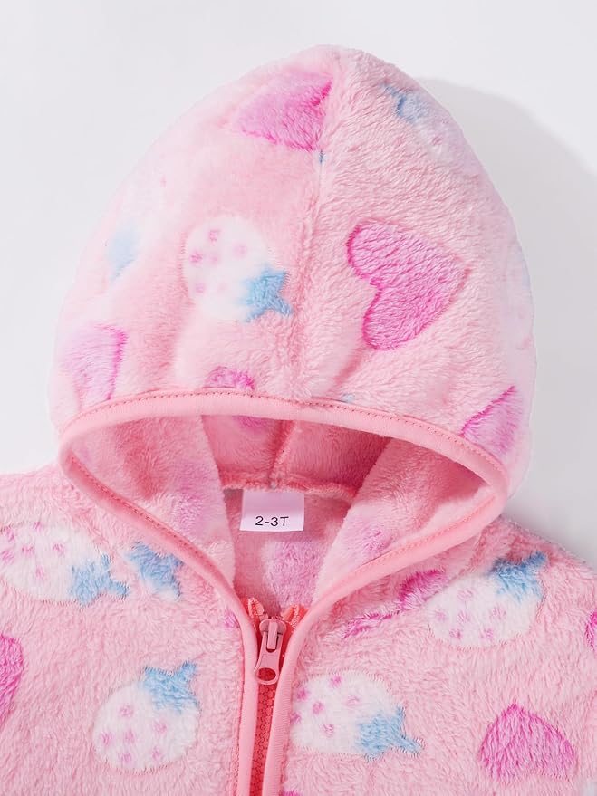 Toddler Baby Girl Fleece Jackets Fall Clothes Hooded Zip Fuzzy Coats - Image 6