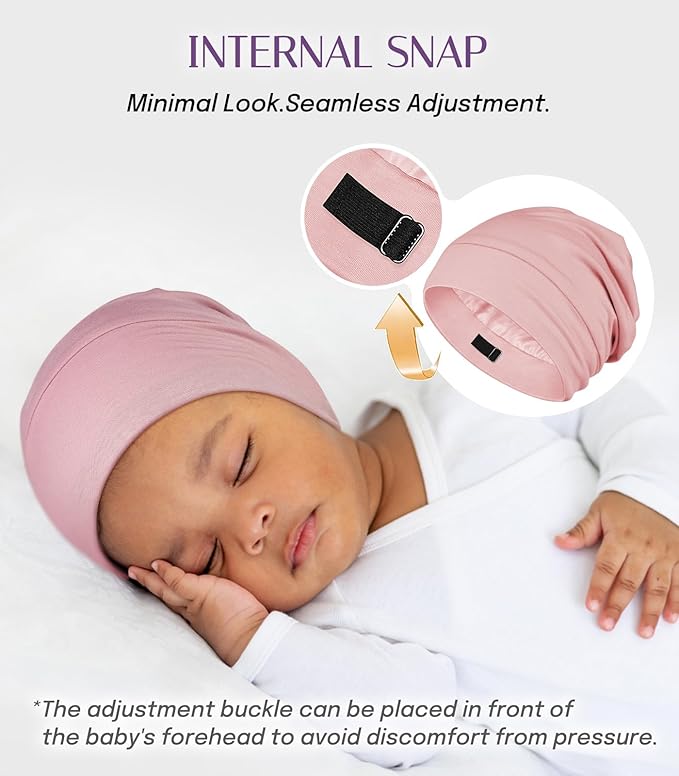 OLESILK Silk Baby Bonnet for 0-6 Months - 100% Mulberry Silk Toddler Hair Bonnet, Adjustable Night Cap for Sleeping