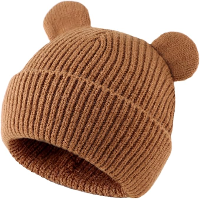 Bear Baby Beanie Knitted Baby Winter Hat Infant Toddler Boys Girls Beanie with Cotton Lining