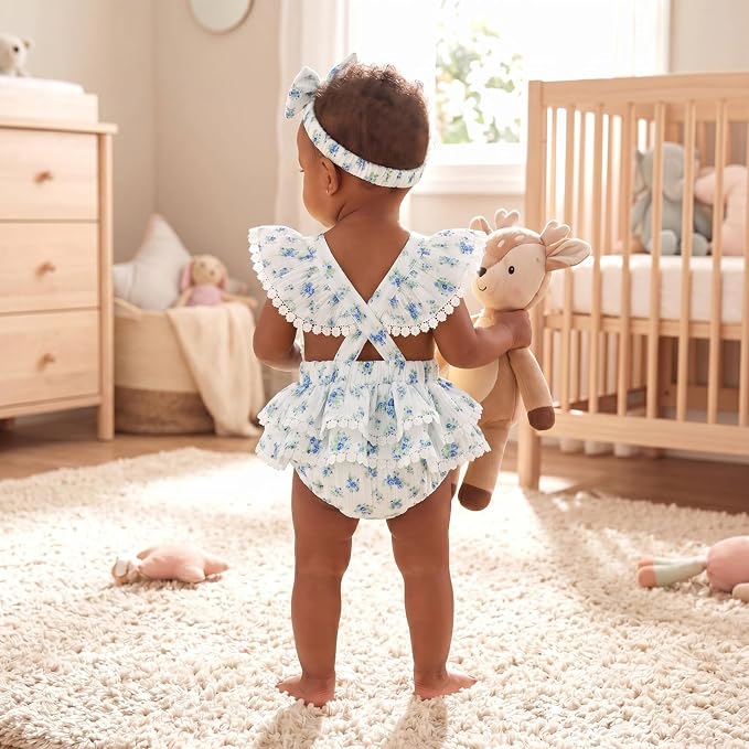 Baby Girl Summer Clothes Infant Girls Romper Dress | Ruffle Sleeve, Cotton Linen - Image 3